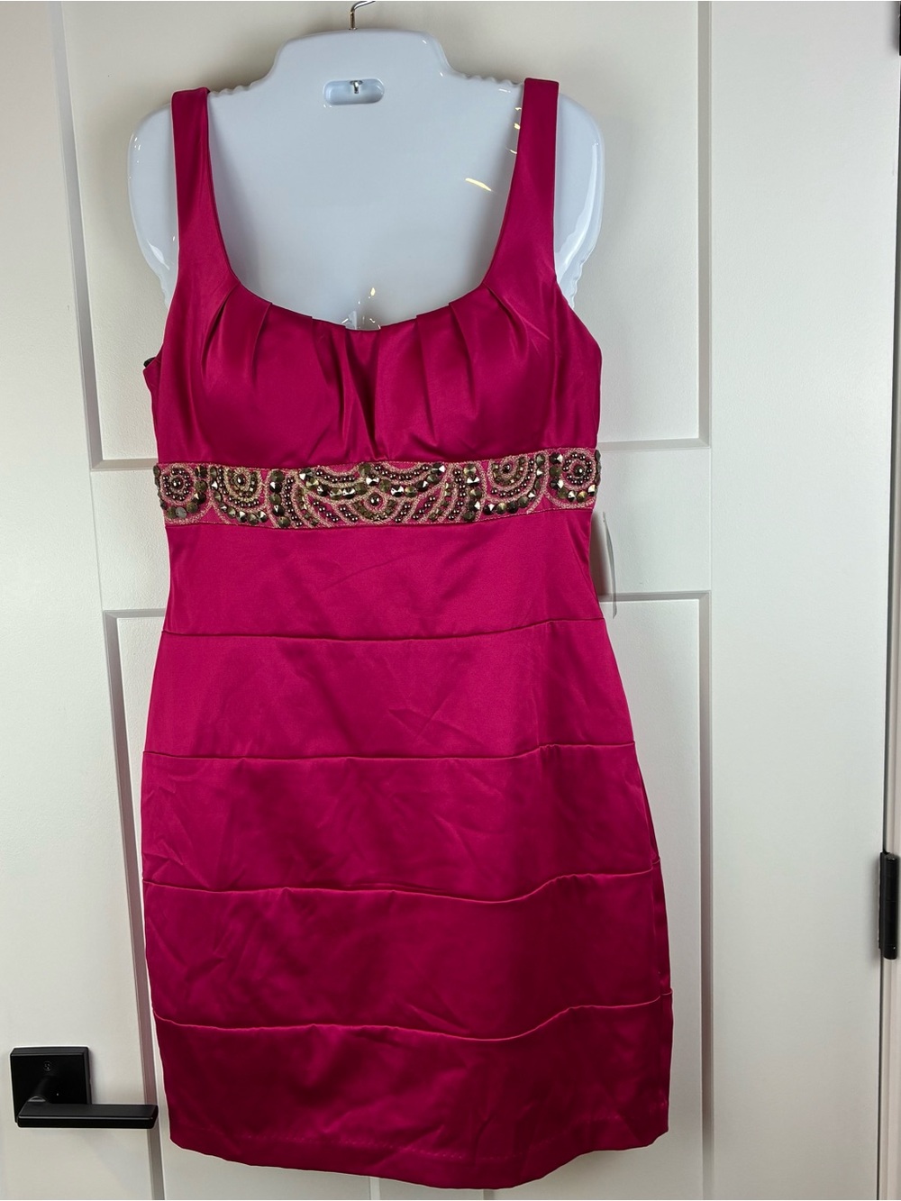 Bisou Bisou Hot Pink Beaded-Waist Mini Dress Formal Party Size 10  d